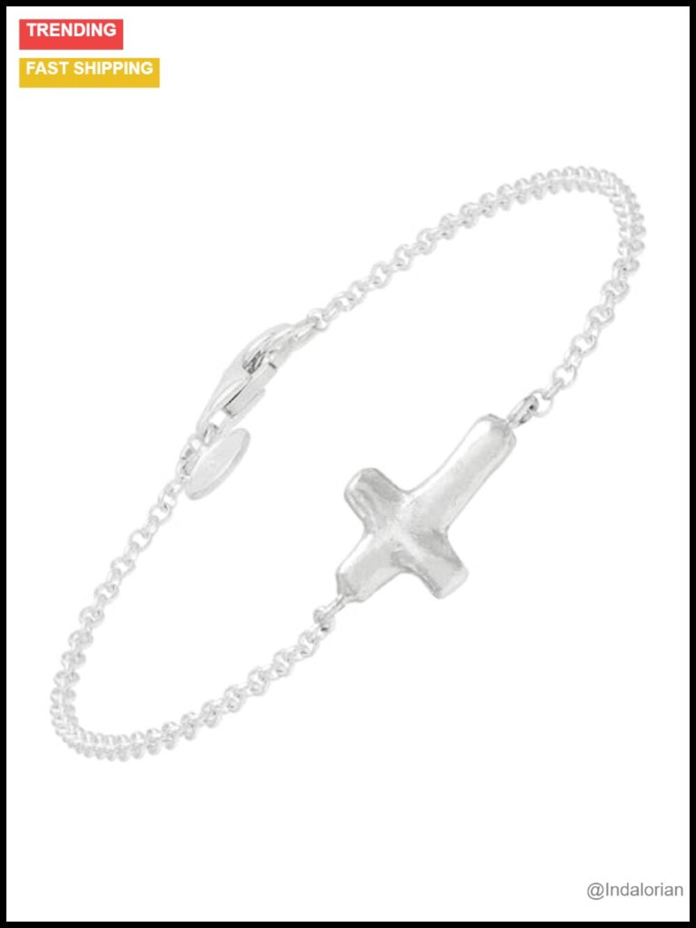 Sterling Silver Cross Link Bracelet Lobster Clasp 7.5 Inch